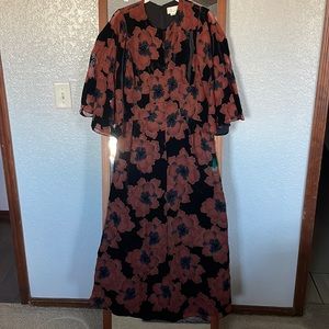 Anthropologie Burnout Velvet Floral Bell Sleeve Dress Size 6